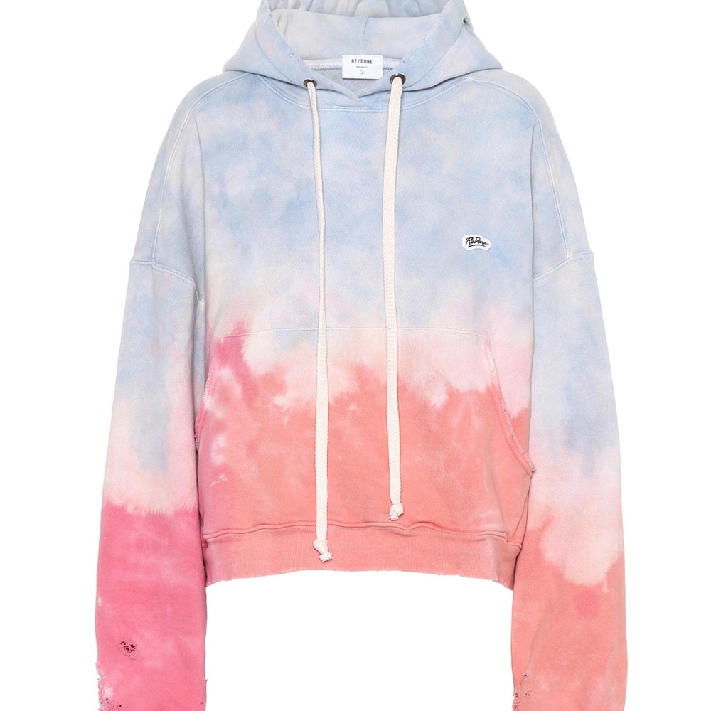 Re/Done Tie-Dye Cropped Hoodie in Blue and Pink